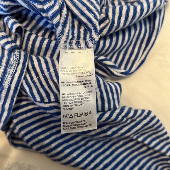 Chicos 100% linen blue and white striped 3/4 length slub tee dolman sleeve - Picture 3 of 4